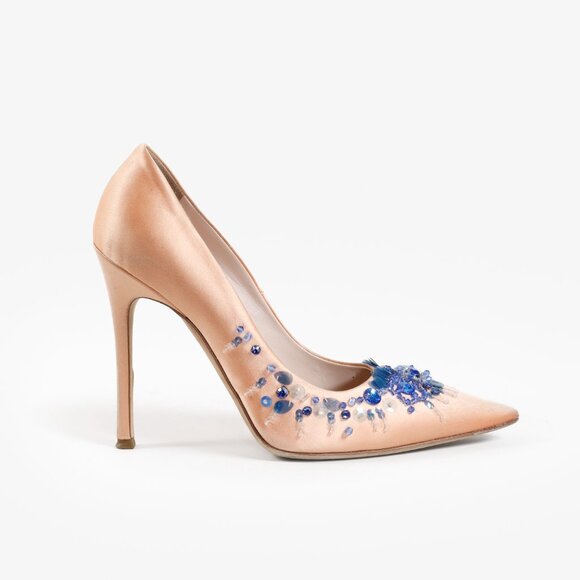 Miu Miu Shoes - Miu Miu Pink Satin Embellished Heels